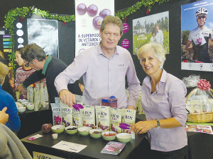 Tony and Afsaneh Howey take their organic blackcurrant business, ViBERi, to the public at the recent Go Green expo in Christchurch. Photo: Rural News Group.