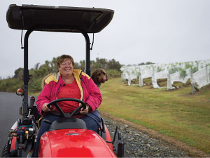 Kim Gilkison and Harry of Dancing Petrel Vineyard.