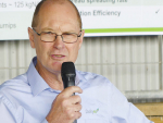 DairyNZ science manager David McCall speaks at the launch of the Meeting a Sustainable Future project on the Canlac Holdings farm at Dunsandel. Photo: Rural News Group.
